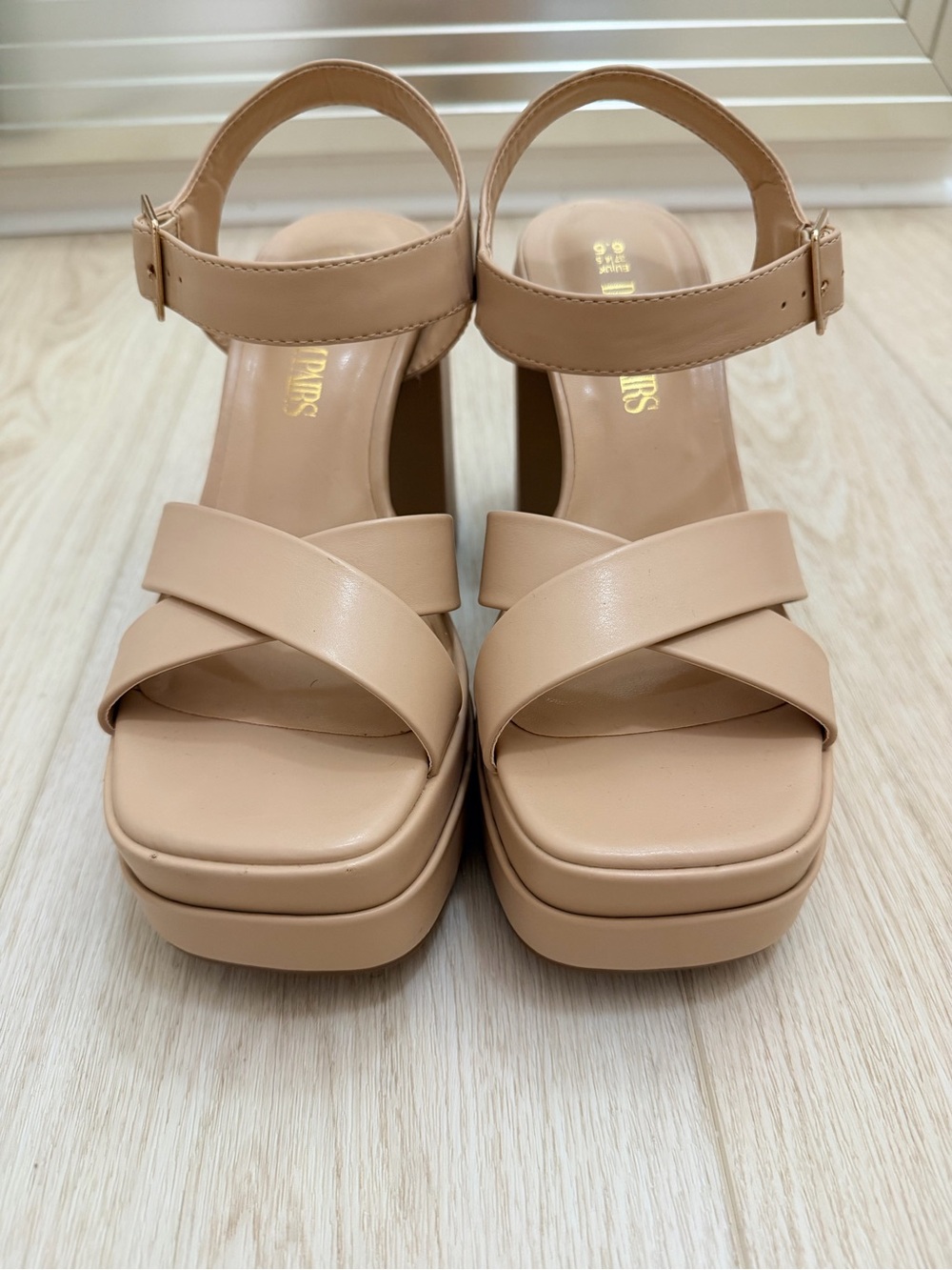 Dream Pairs Beige Platform Block Heel Sandal with Ankle Strap - Picture 3 of 6